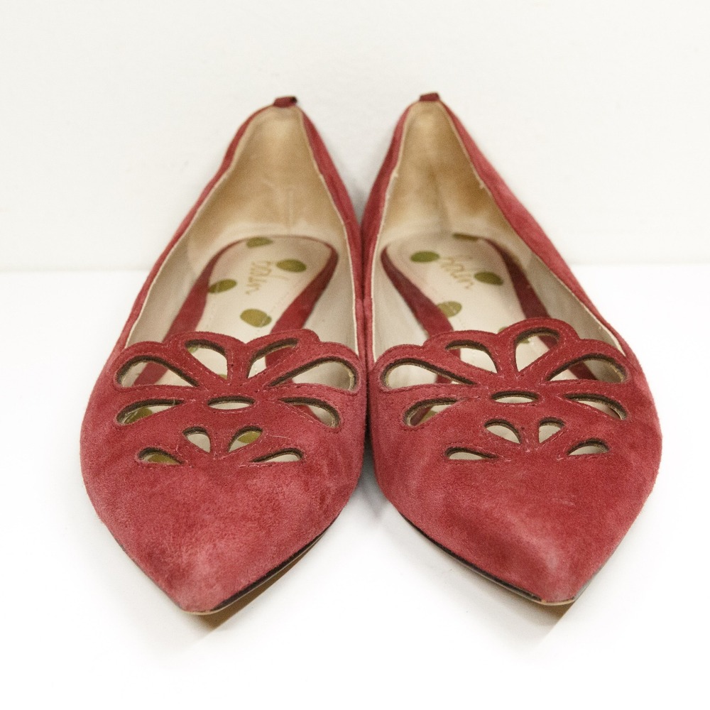 BODEN Eloise Suede‎ Pointed Cutout Ballet Flats Office Preppy Cranberry Red Sz 6